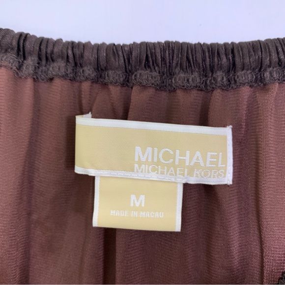 Michael Kors Dress Brown Slinky Flowy Maxi Sheer Sleeve Accordion Pleated Medium - Picture 4 of 11